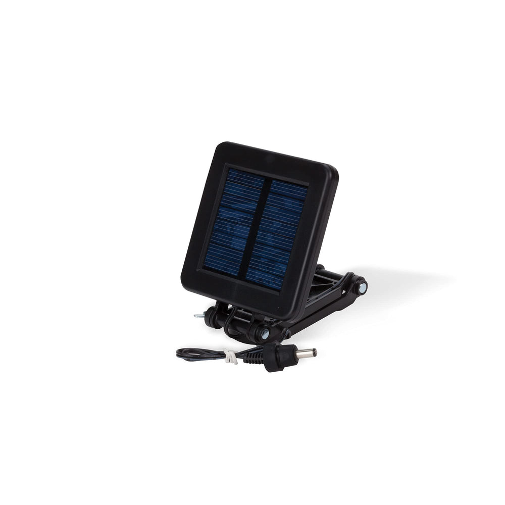 Moultrie solar panel front view showing durable frame and cells, extends battery runtime