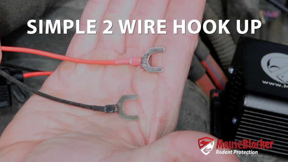 MouseBlocker Prox two-wire 12V connection demo showing simple hardwired power hookup for easy use