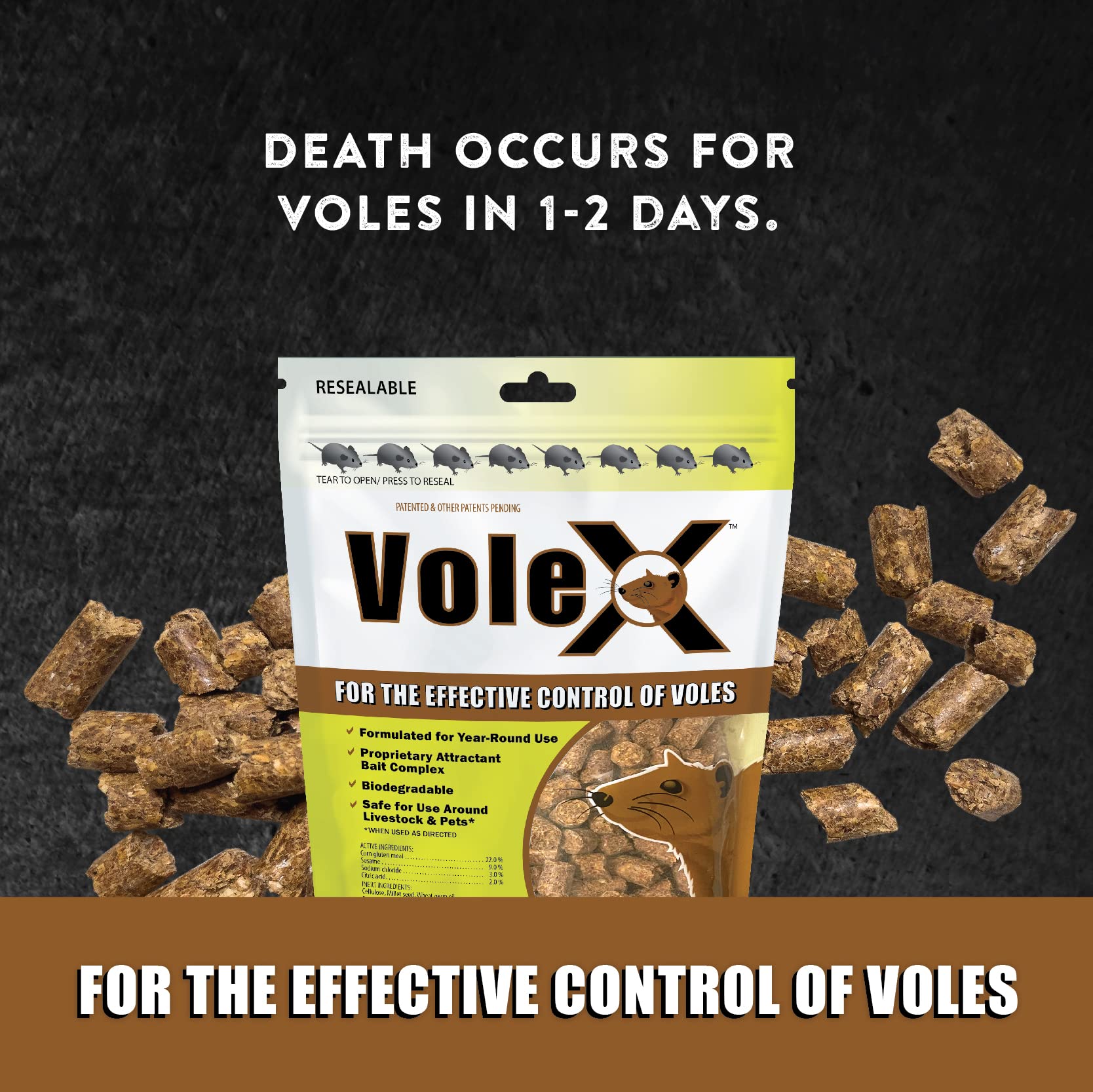 MouseX VoleX pellet close-up showing texture for reliable ingestion