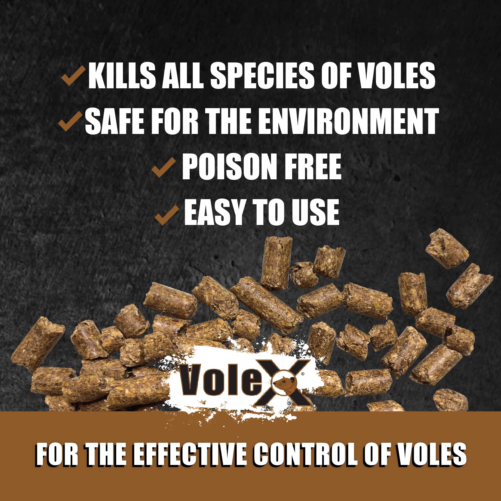 MouseX VoleX pellets placed at vole tunnel entrance for targeted control