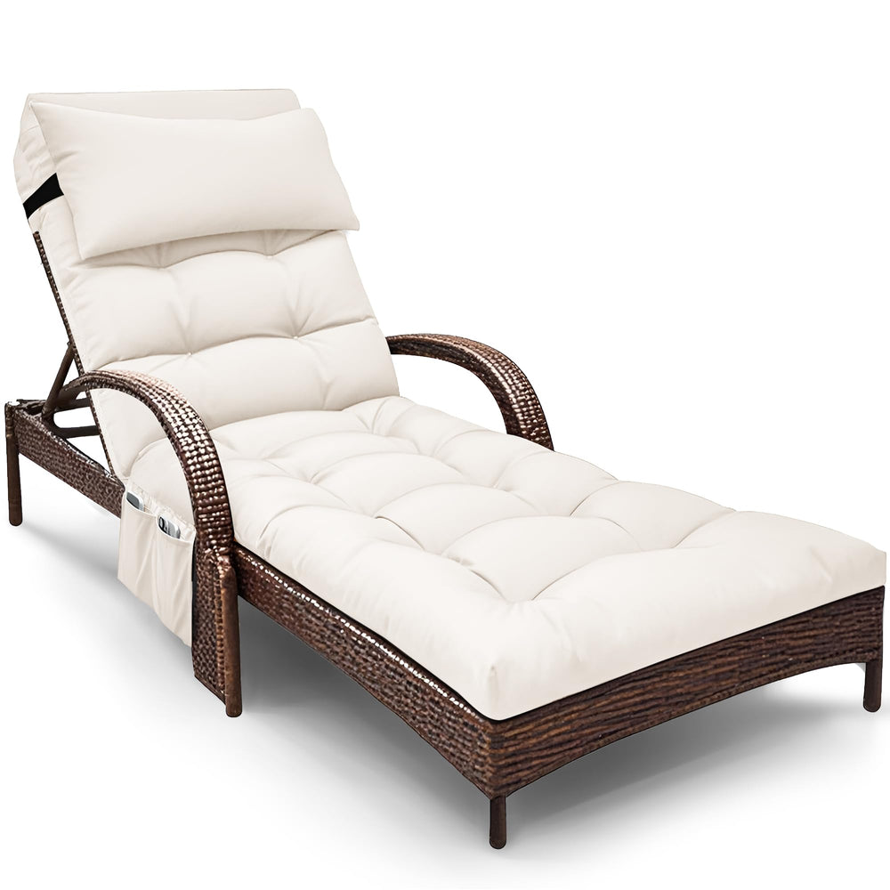 Moutosne front view cream cushion showing full chaise fit and curb appeal