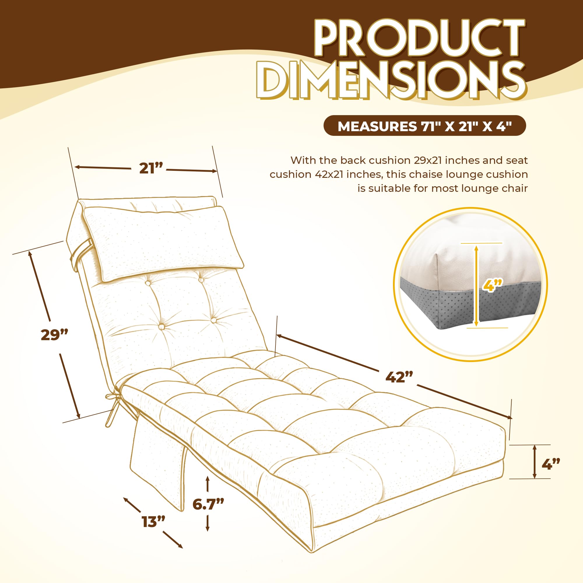 Moutosne side profile showing 4-inch thickness for cushioned outdoor comfort