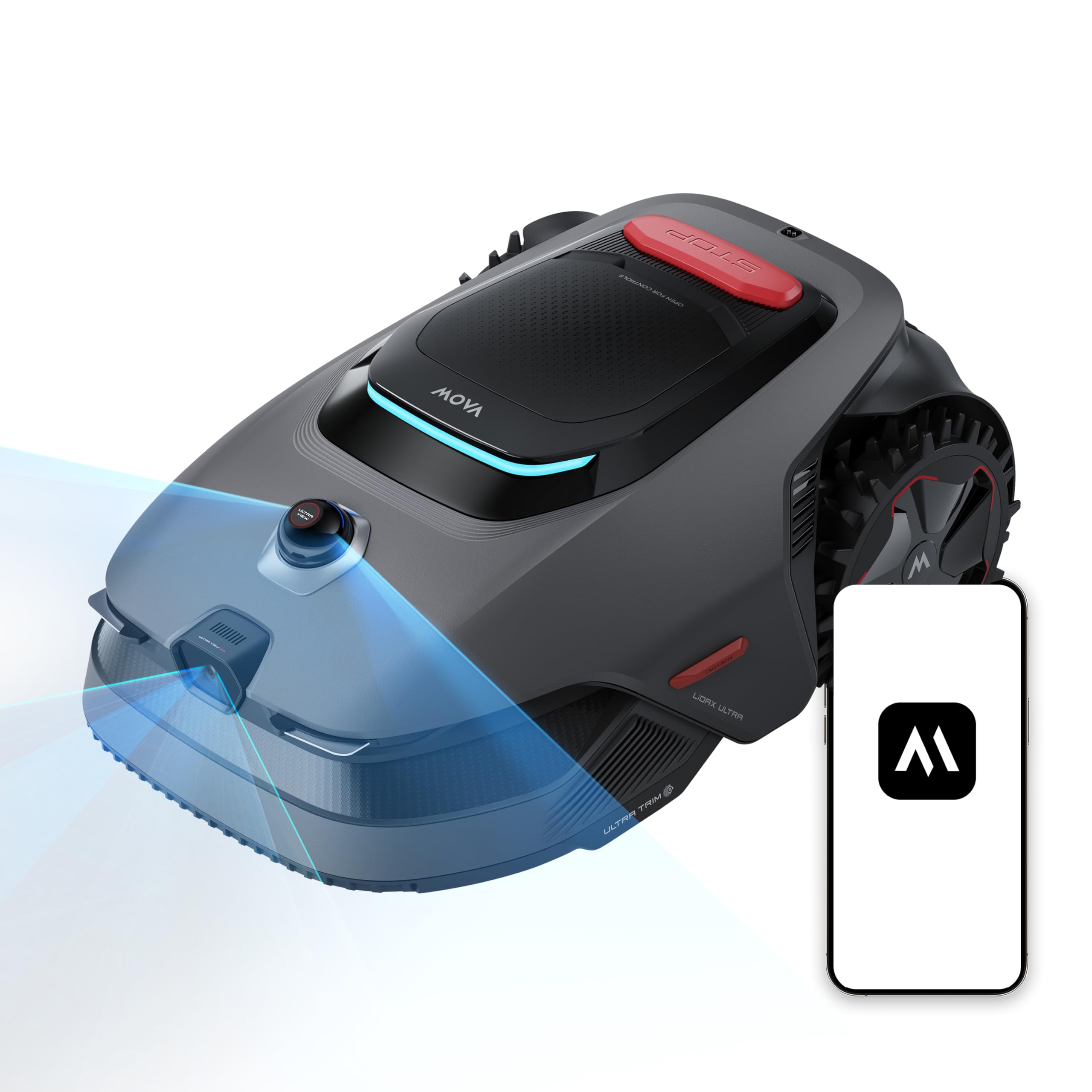 MOVA LiDAX Ultra 2000 front view showing robust design and LED lights for safe operation