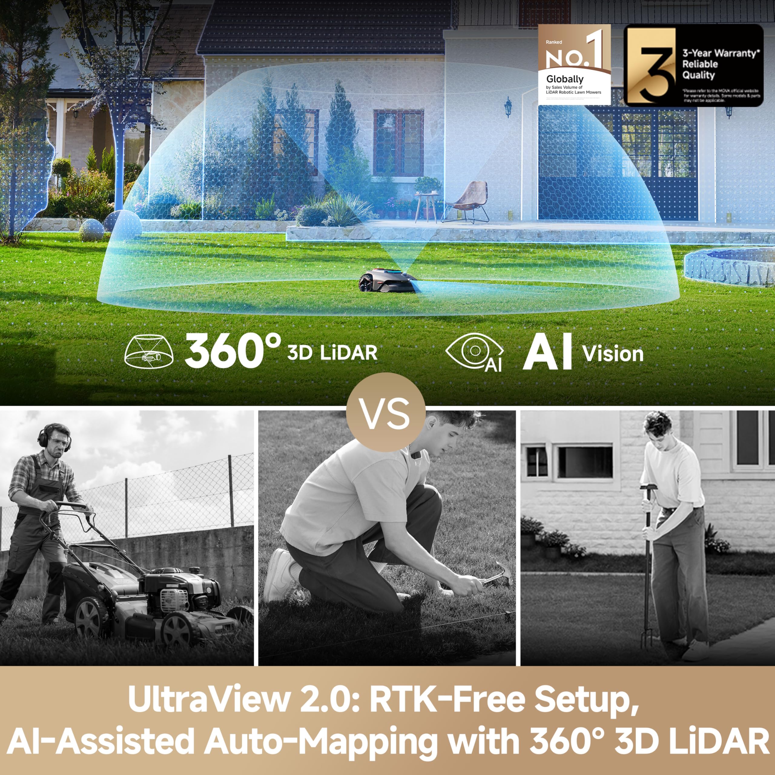MOVA LiDAX Ultra 2000 top LiDAR sensor close-up enables precise auto-mapping
