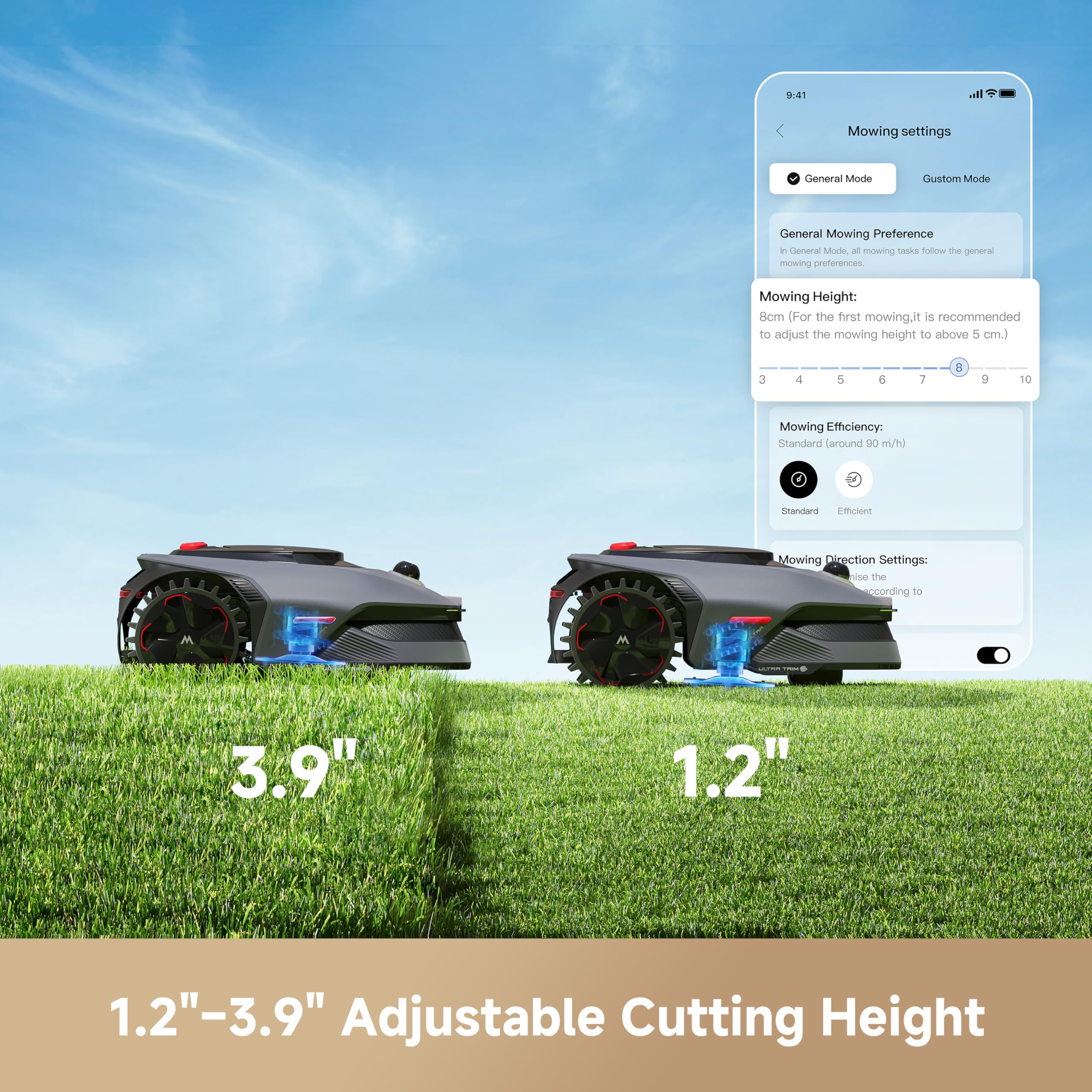 MOVA off-road wheel tread visible, offering traction on slopes and rough ground
