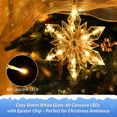 Mowizip close-up of LED snowflake detail highlighting crisp warm white light