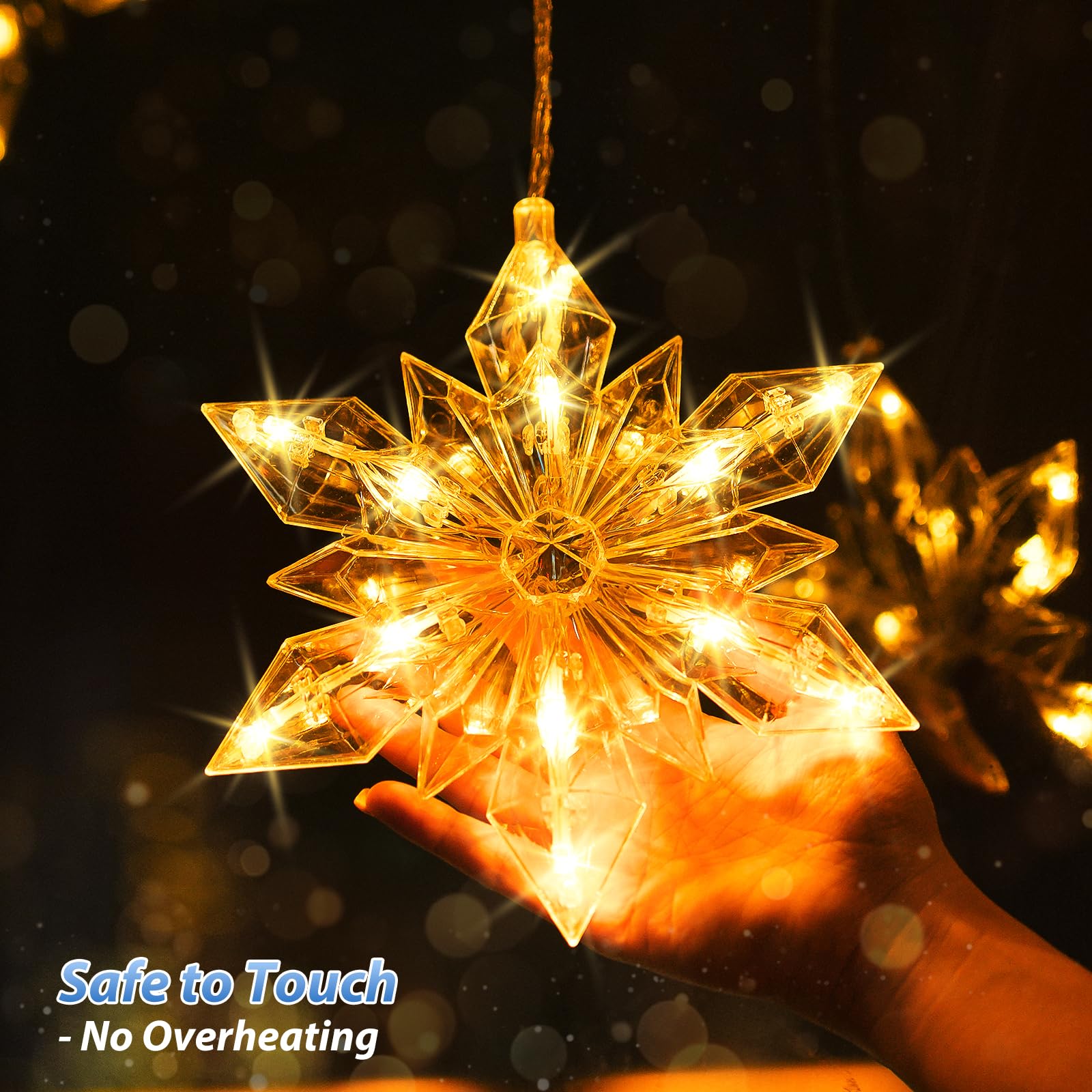 Mowizip snowflake lights on a patio creating weather-resistant ambiance