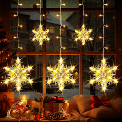 Mowizip front view of five illuminated snowflakes creating warm ambiance