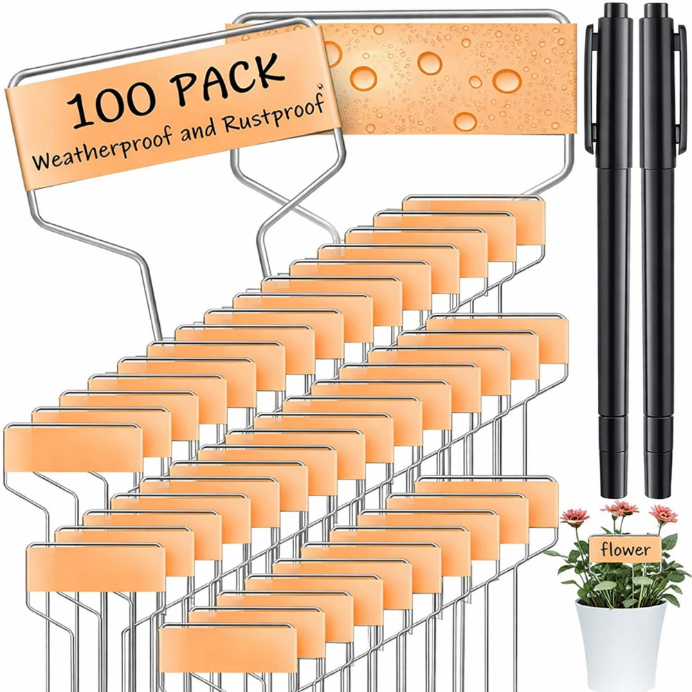 Moxweyeni front packaging showing 100 metal tags and pens, helps organize plants