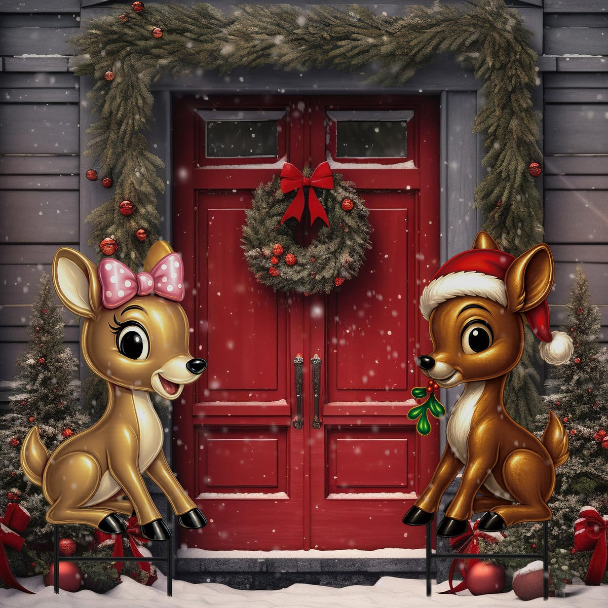 Moxweyeni reindeer front view showing paired decoration and curb appeal