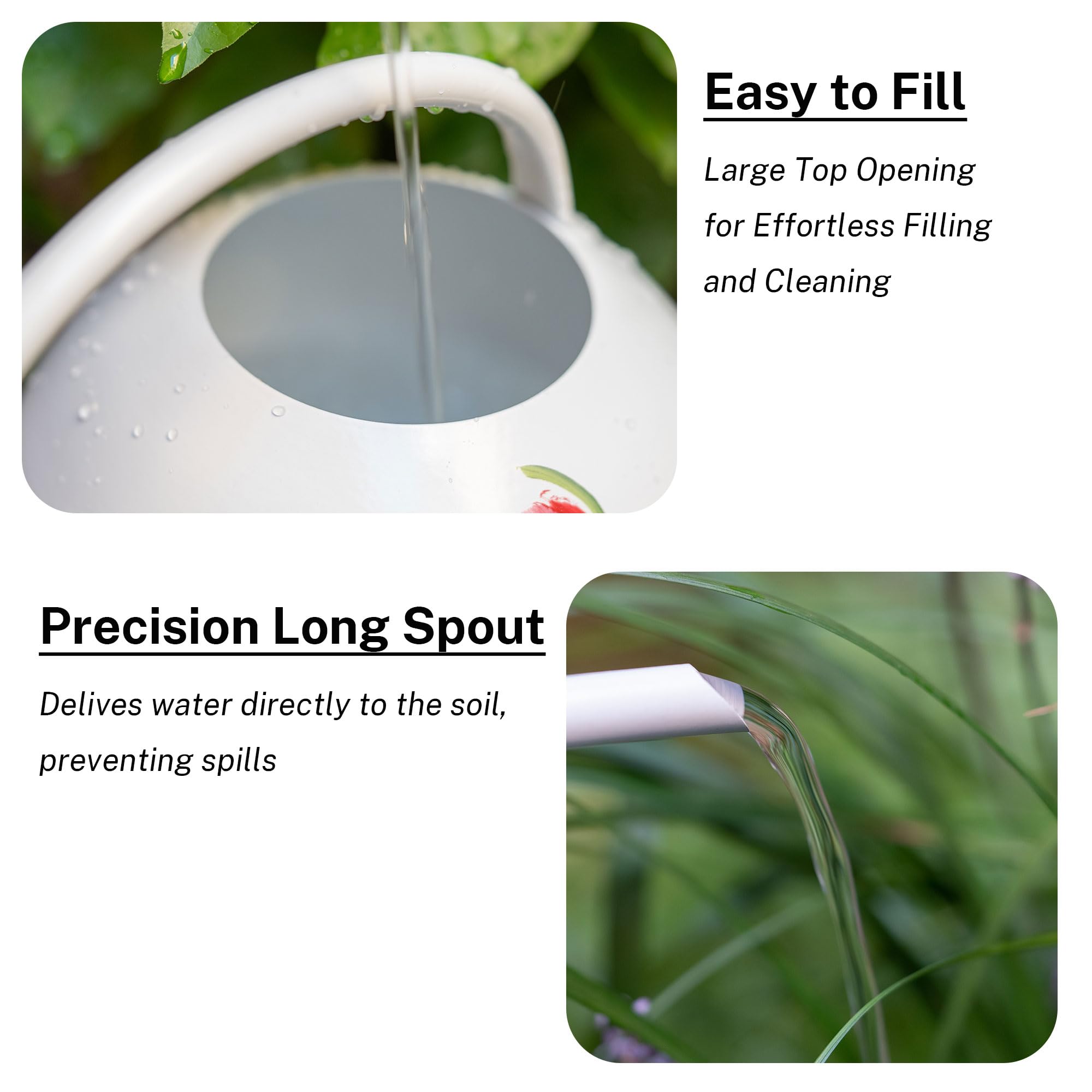 MOYEE watering can in use pouring at base of potted plant for accuracy