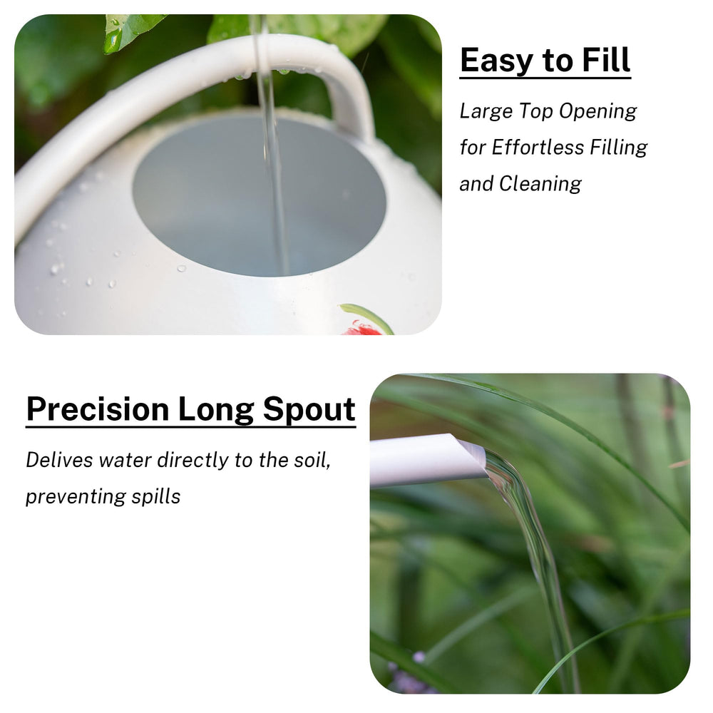 MOYEE watering can in use pouring at base of potted plant for accuracy