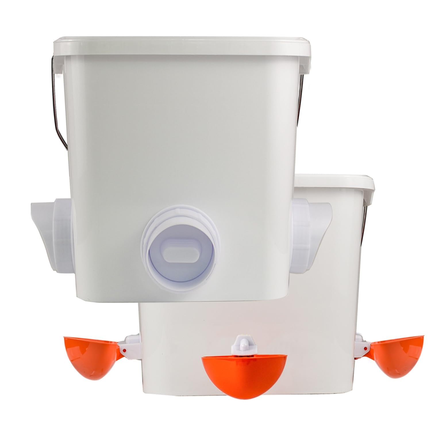 mozoba front view of assembled hanging feeder and waterer showing neat setup and convenience
