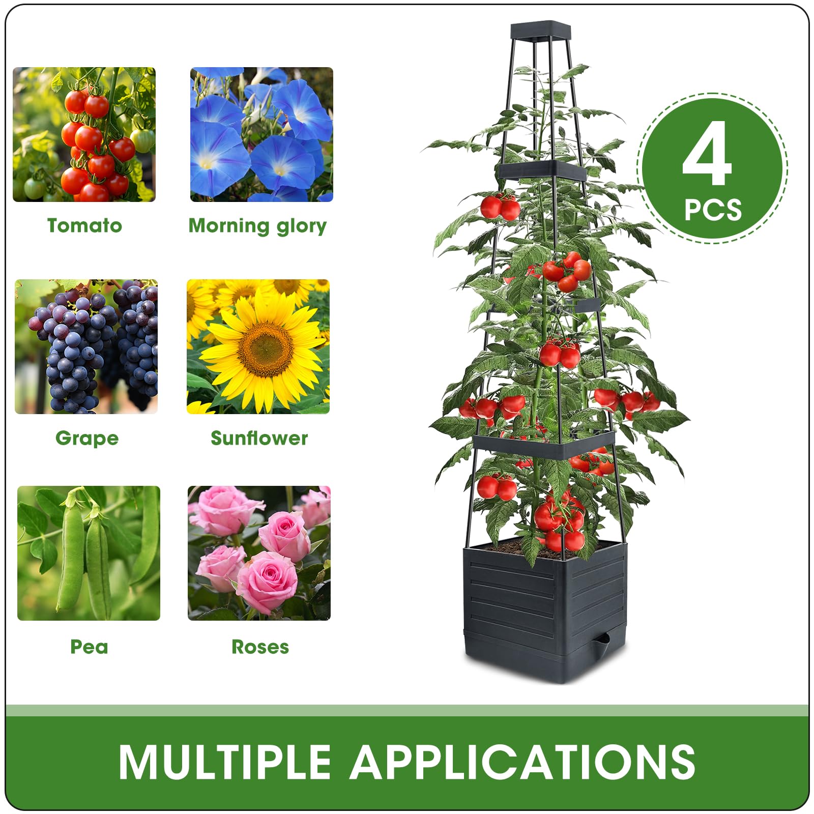 MQFORU planter in use on patio with tomato plants demonstrating vertical growing