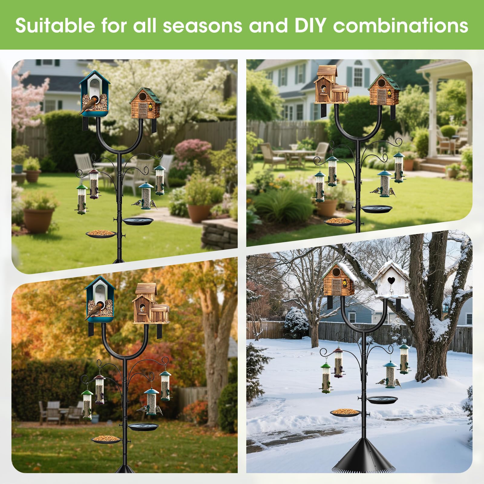 MQHUAYU birdbath and feeder in use attracting multiple birds