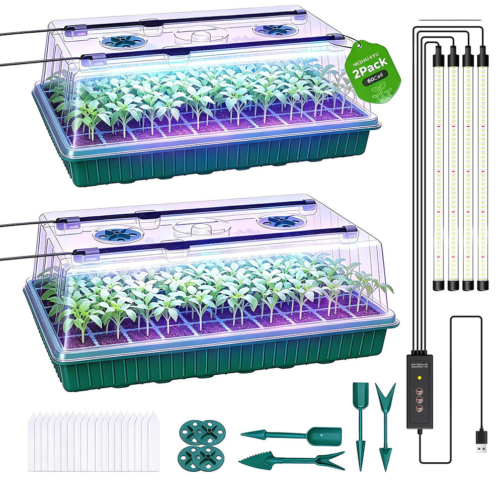 MQHUAYU front view showing trays and lights for organized seed starting