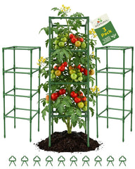 MQHUAYU front view of three square tomato cages showing sturdy support