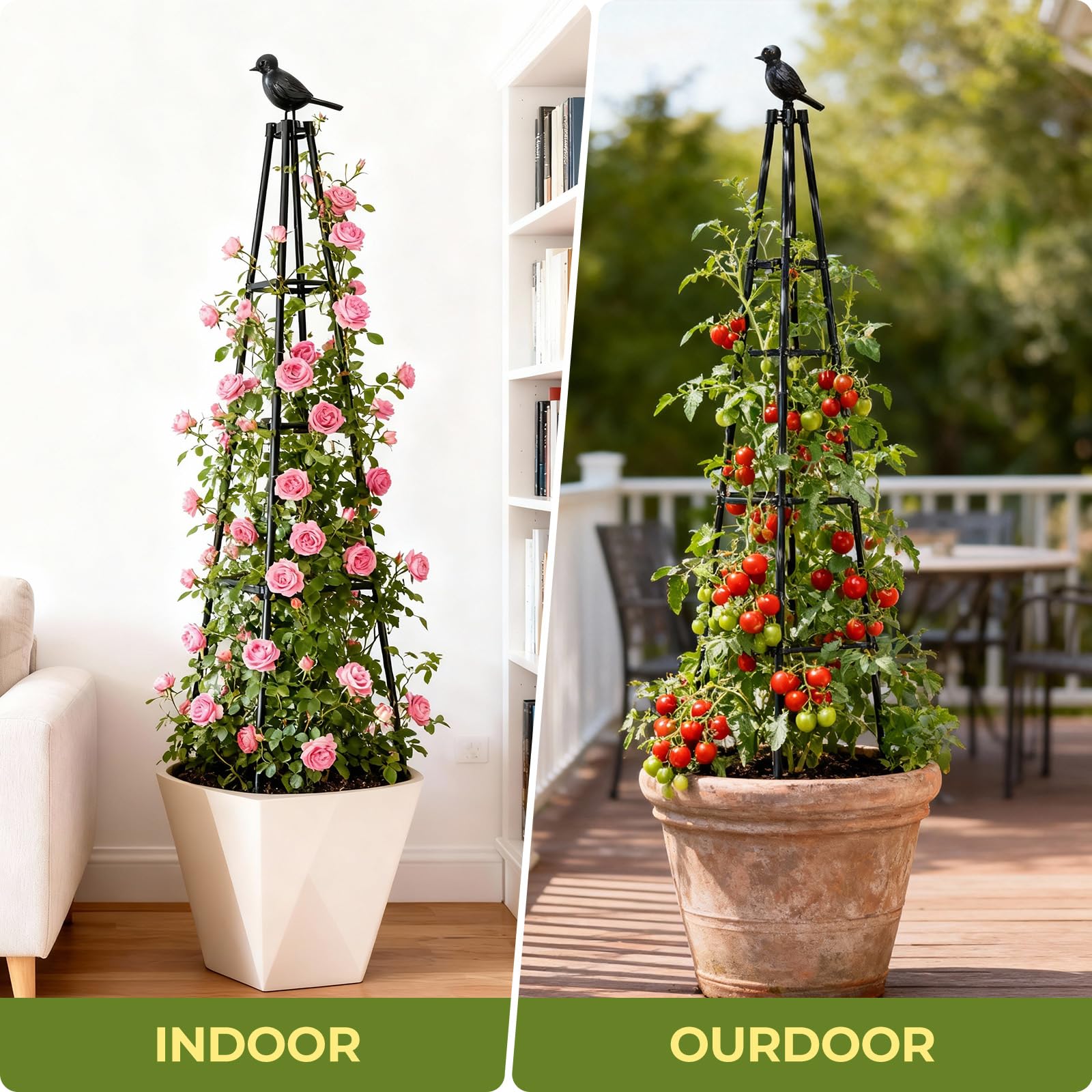MQHUAYU trellis beside garden tools showing 65-inch height for tall vines