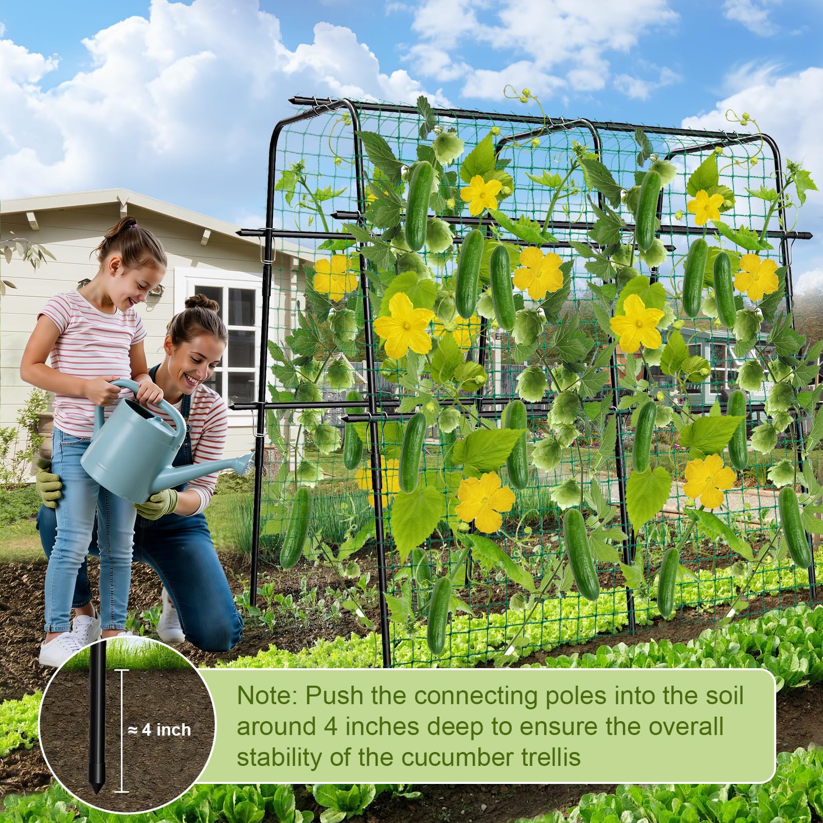 MQHUAYU trellis next to rake showing 63-inch height and garden scale