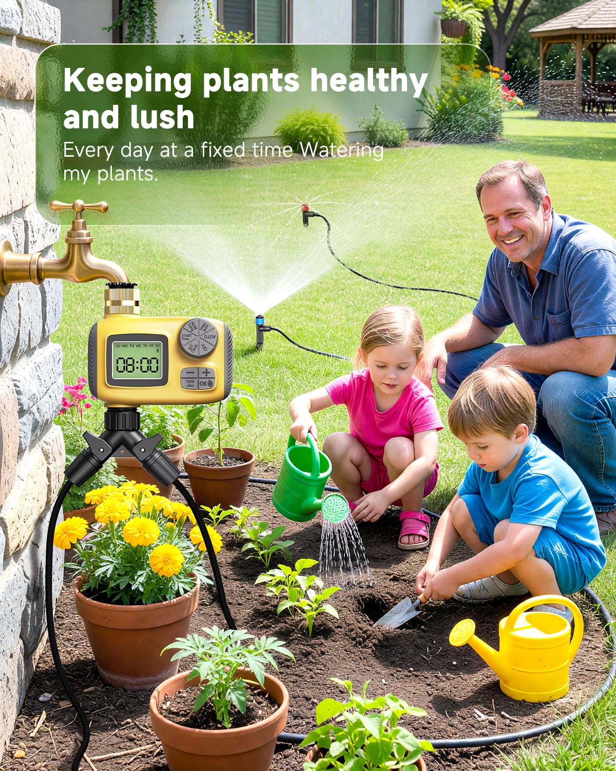 MQJIAZHI lifestyle garden installation scene illustrating hands-free watering