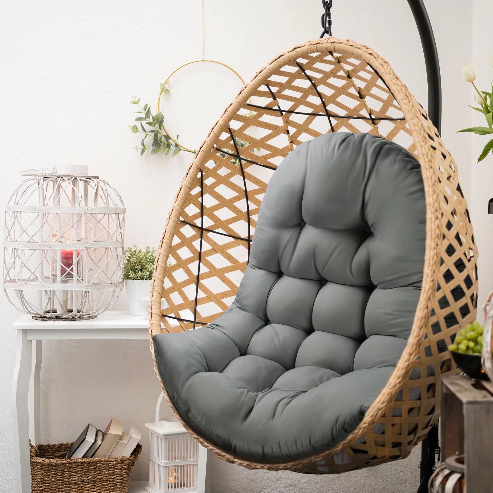 MQK cushion installed in hanging egg swing showing immediate comfort upgrade