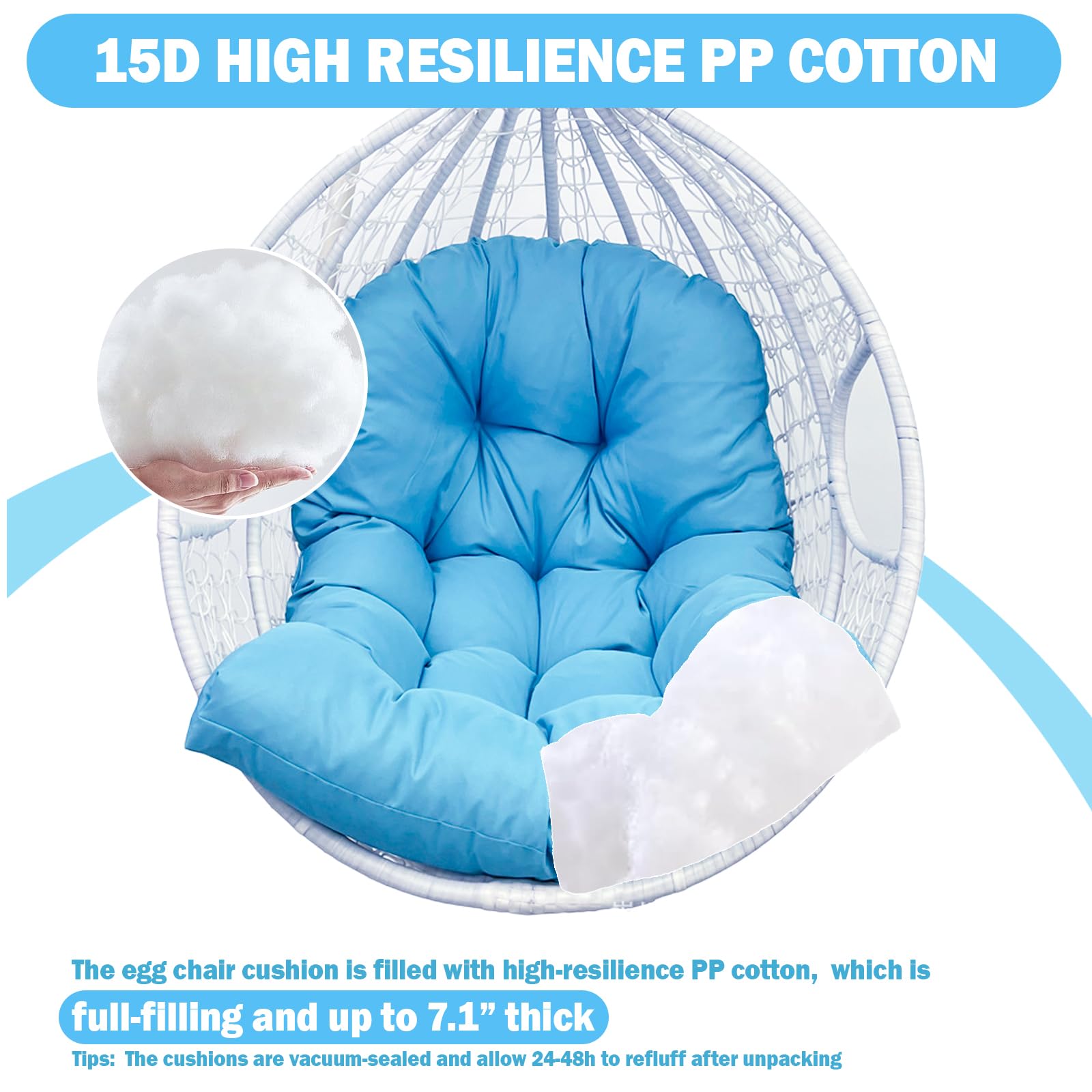 MQK cushion next to tape measure showing 48 by 32 inch generous size
