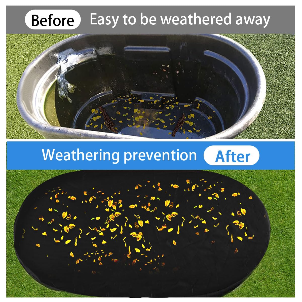 MQLD Rubermaid installed on oval stock tank protecting water and debris