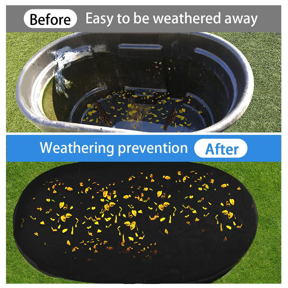 MQLD Rubermaid installed on oval stock tank protecting water and debris
