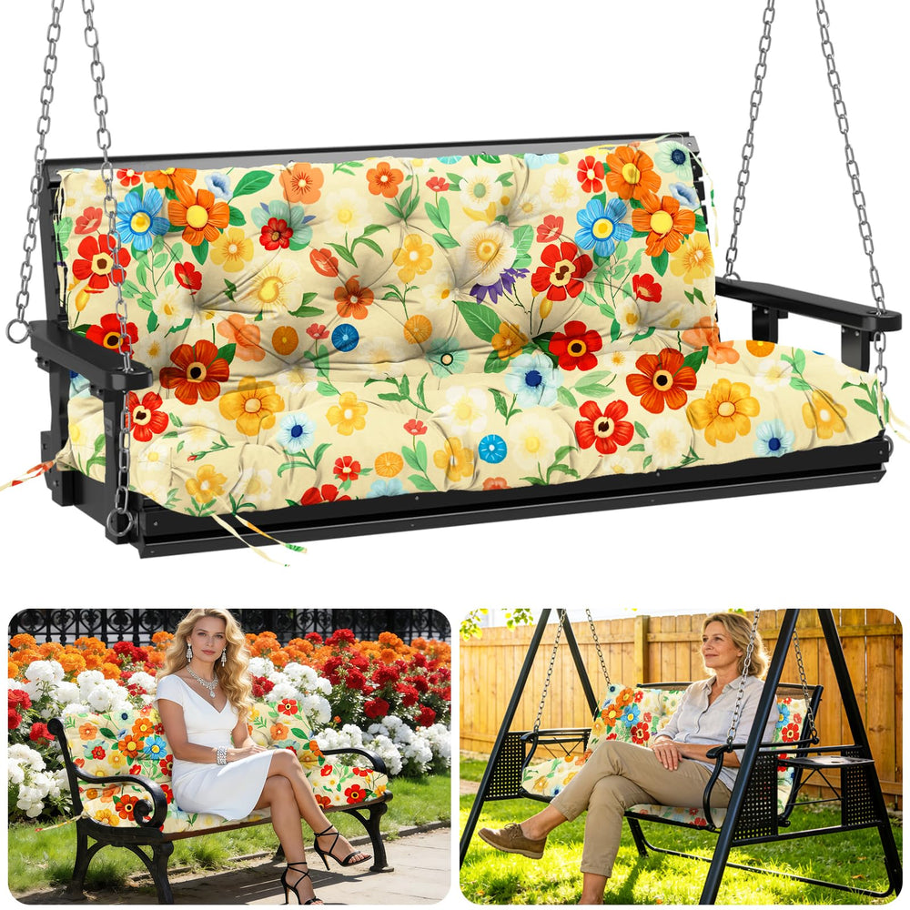 MQSXBF vista frontal del cojín para columpio con patrón floral y confort mejorado