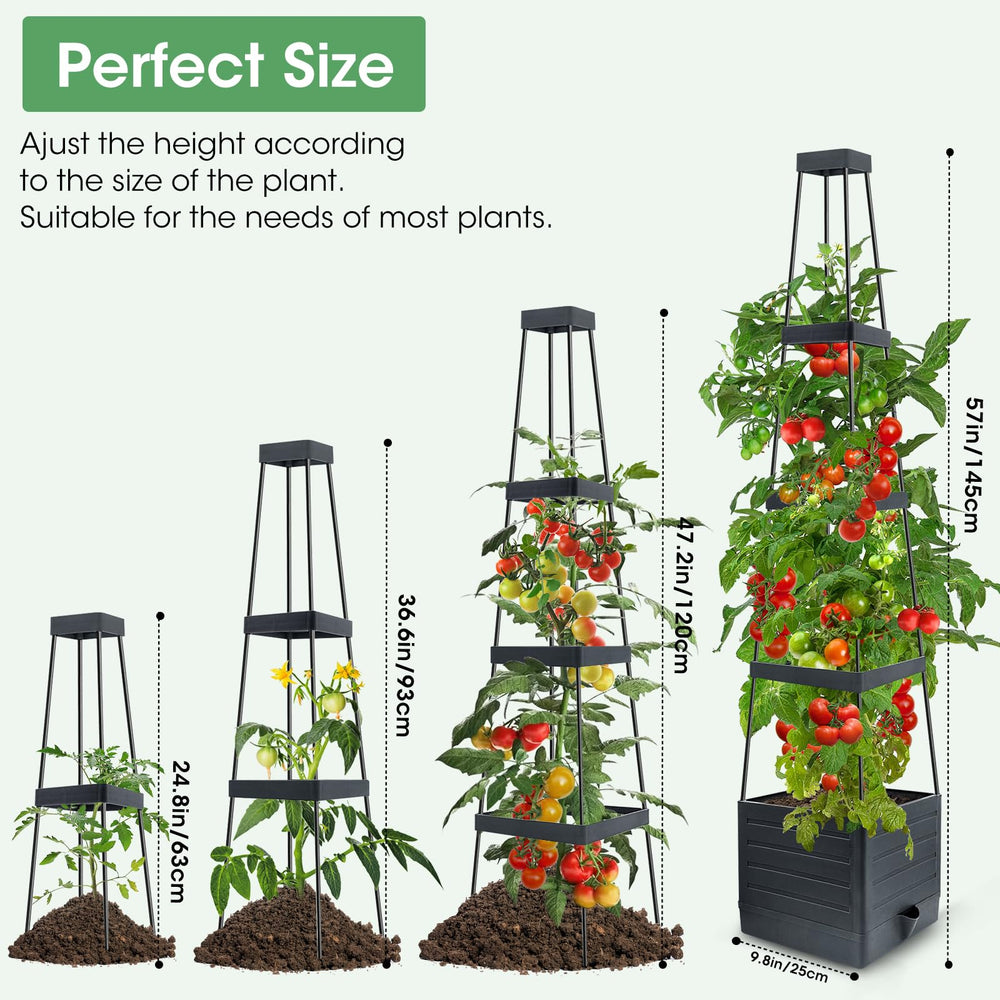 MQUPIN planter in use with tomatoes and vines showing productive harvest