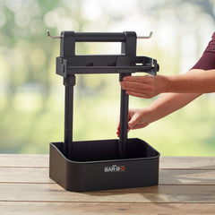 Mr. Bar-B-Q compartments filled with sauces and tools for quick access
