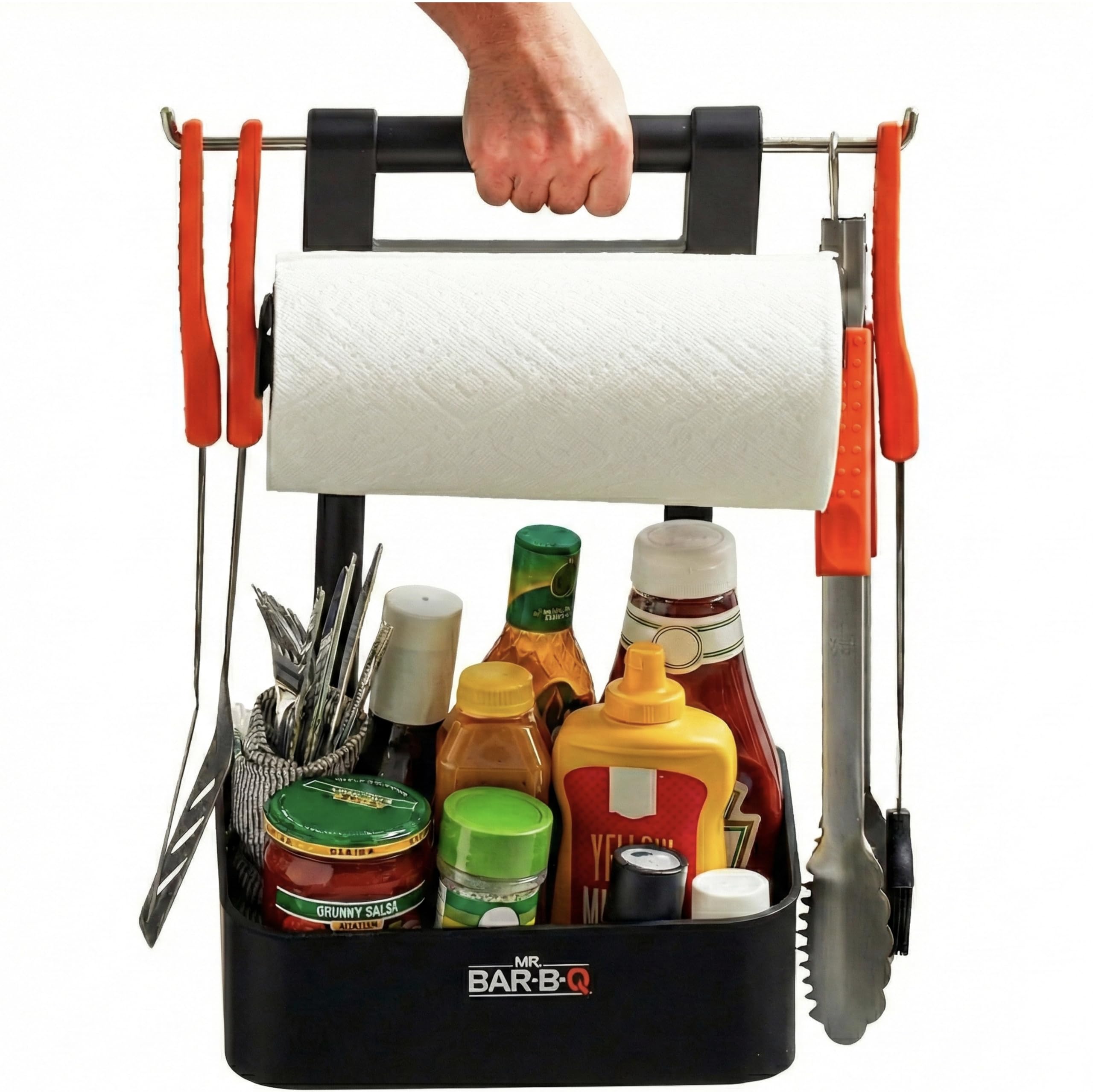 Mr. Bar-B-Q front view of collapsible caddy showing organization benefit
