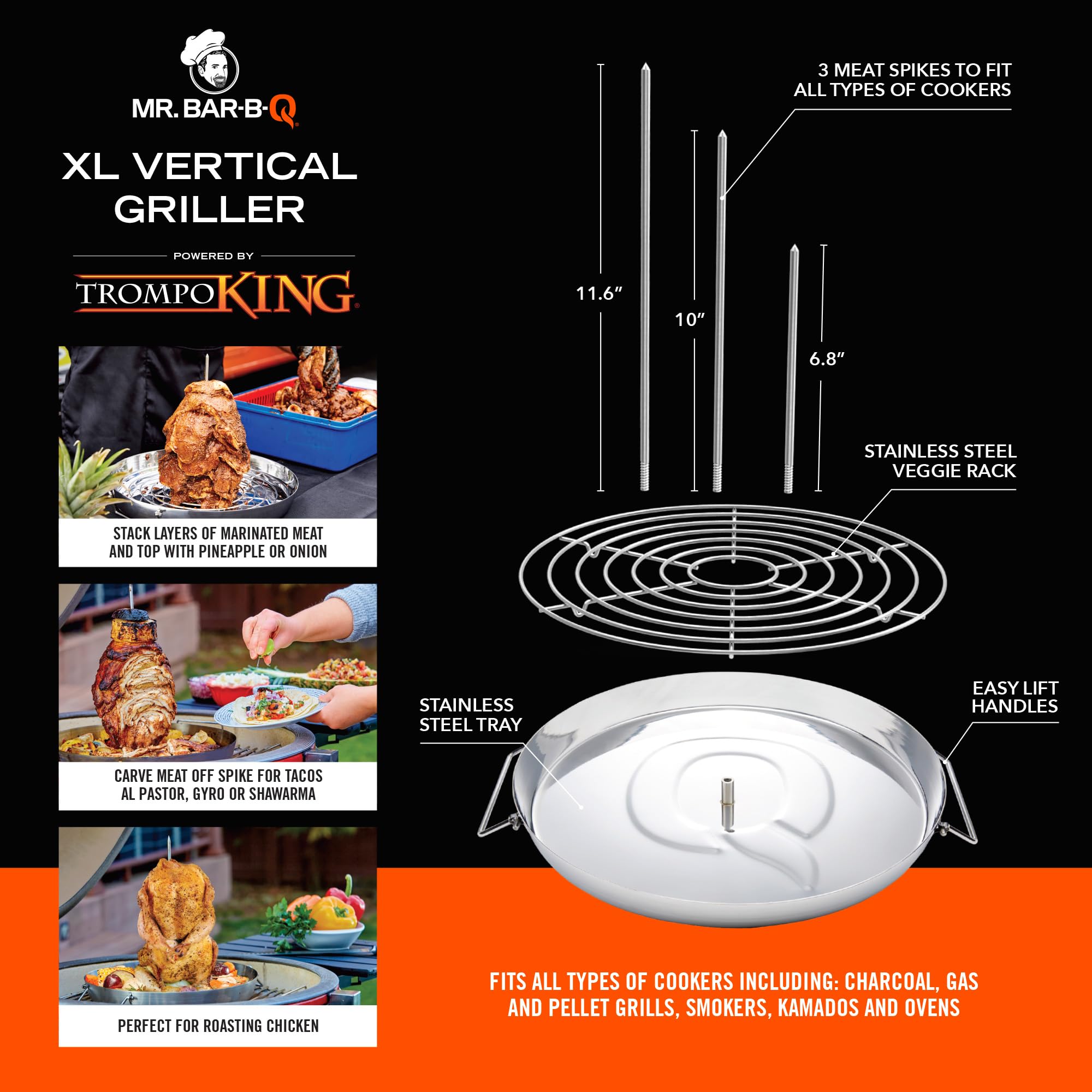 Mr. Bar-B-Q stainless steel tray close-up highlighting durable food‑safe surface