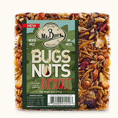 Mr. Bird close-up of cake texture with visible mealworms, nuts and fruit, highlights high-quality ingredients