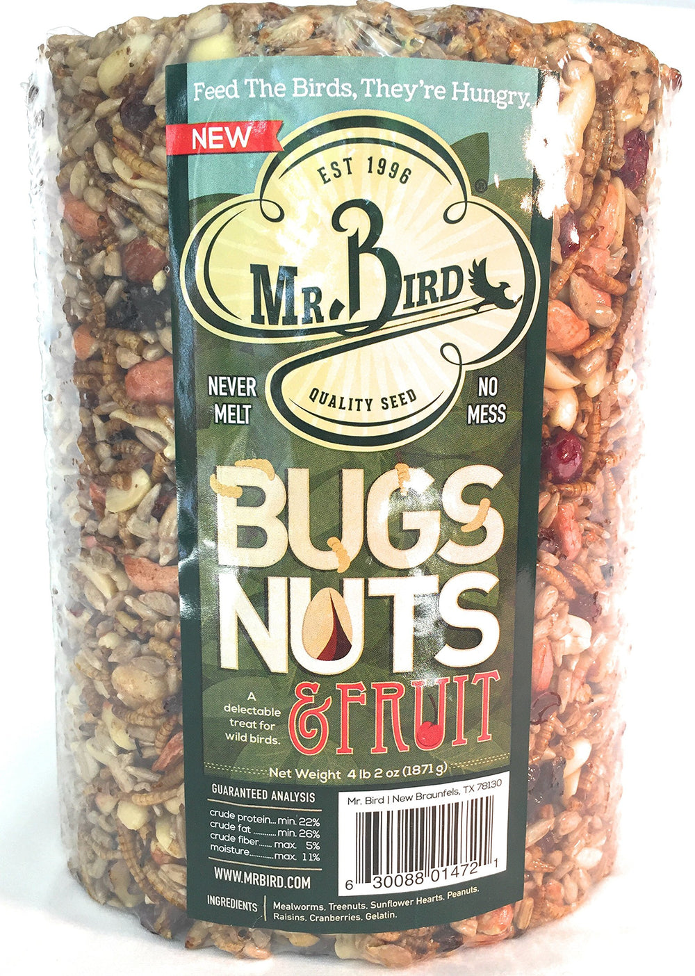 Mr. Bird cylinder placed in a feeder in backyard setting encouraging frequent visits