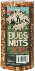 Mr. Bird close-up of mealworms, nuts, and fruit highlighting high-protein blend