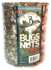 Mr. Bird close-up of mealworms, nuts, and fruit highlighting high-protein blend