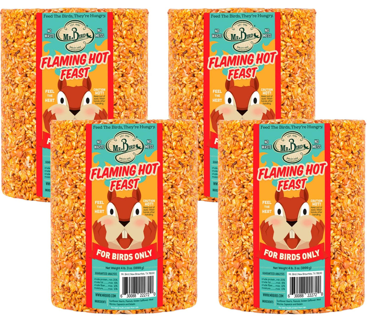 Mr. Bird Flaming Hot Feast front view showing label and ingredients for reliable feeding