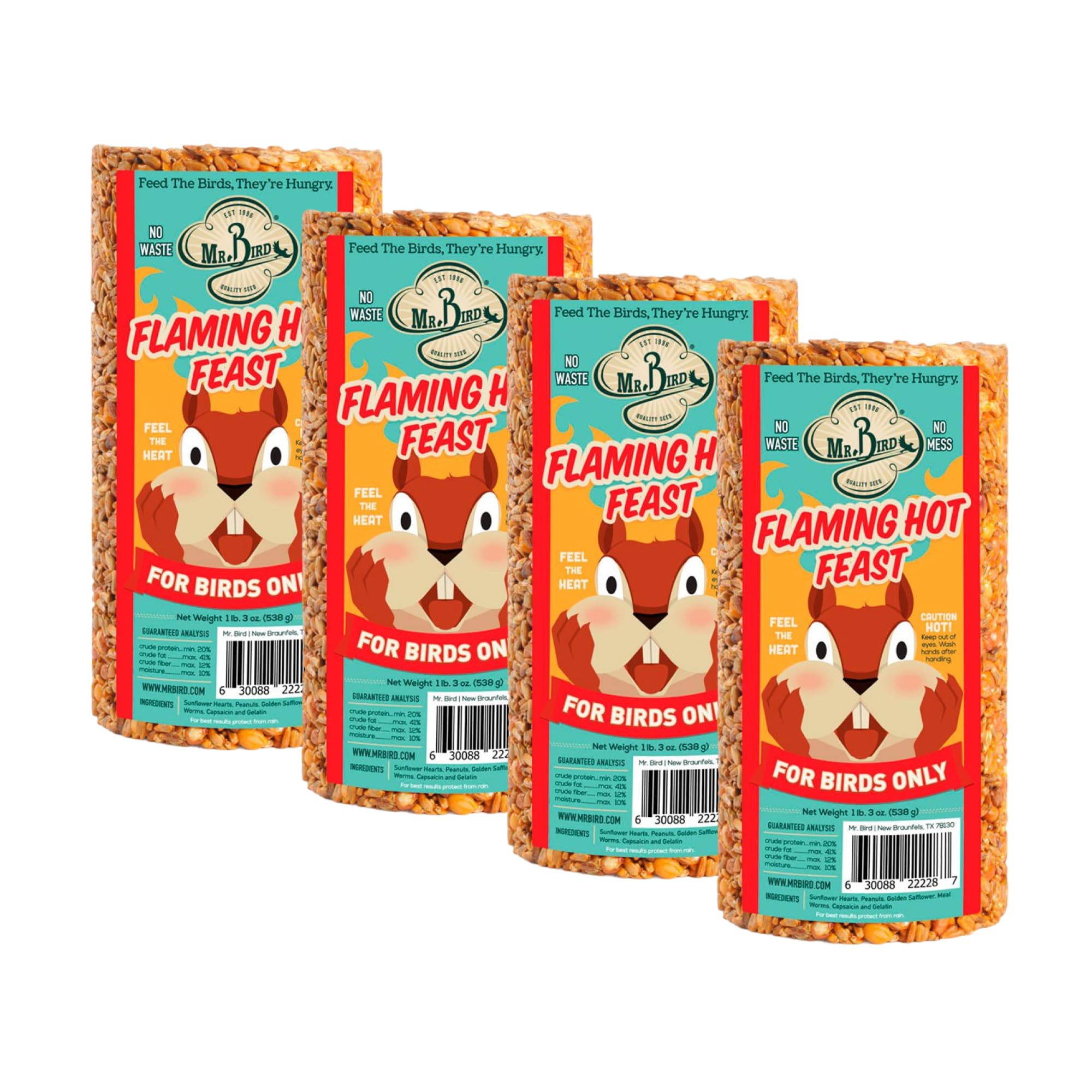 Mr. Bird front packaging showing cylinder and 4-pack benefit