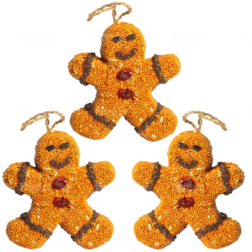 Mr. Bird gingerbread men front view showing festive feeder and easy hanging