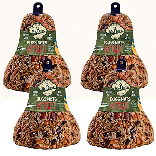 Mr. Bird seed bell front packaging showing ingredients and no-mess benefit