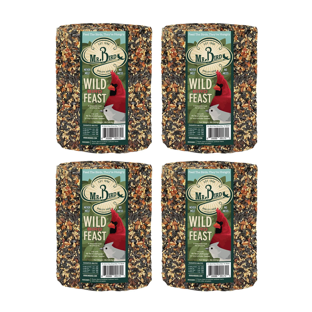 Mr. Bird front packaging of 4-pack cylinders showing product and benefit