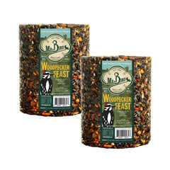 Mr. Bird front packaging showing two cylinders and brand name, attracts woodpeckers