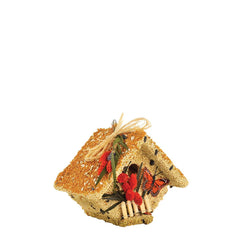 Mr. Bird front view of wren casita showing seed coating and butterfly accent, attracts birds quickly