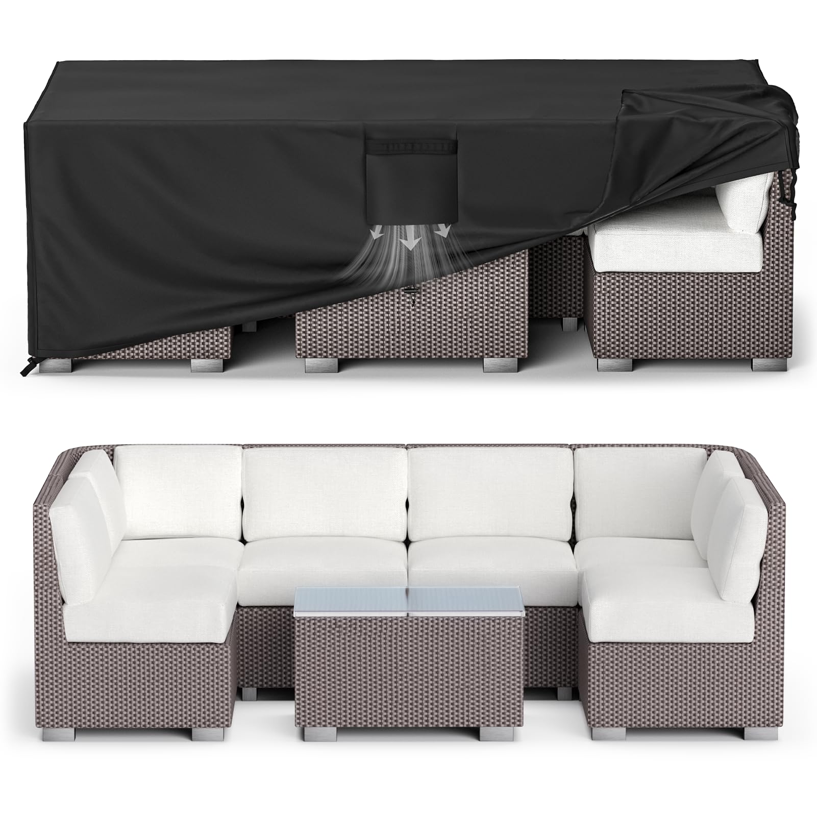 MR.COVER front view showing whole patio cover protecting set