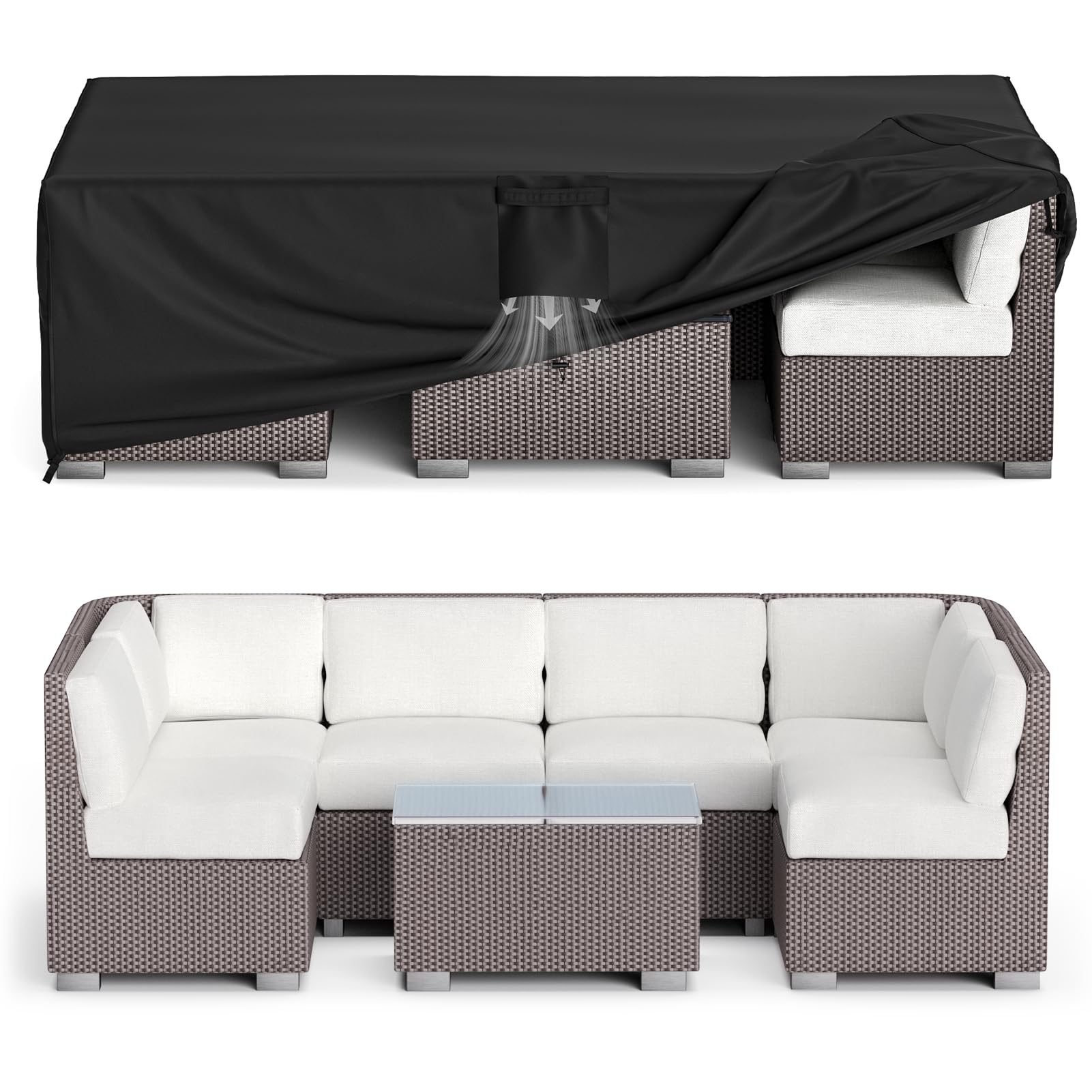 MR. COVER front view showing full rectangular cover protecting furniture