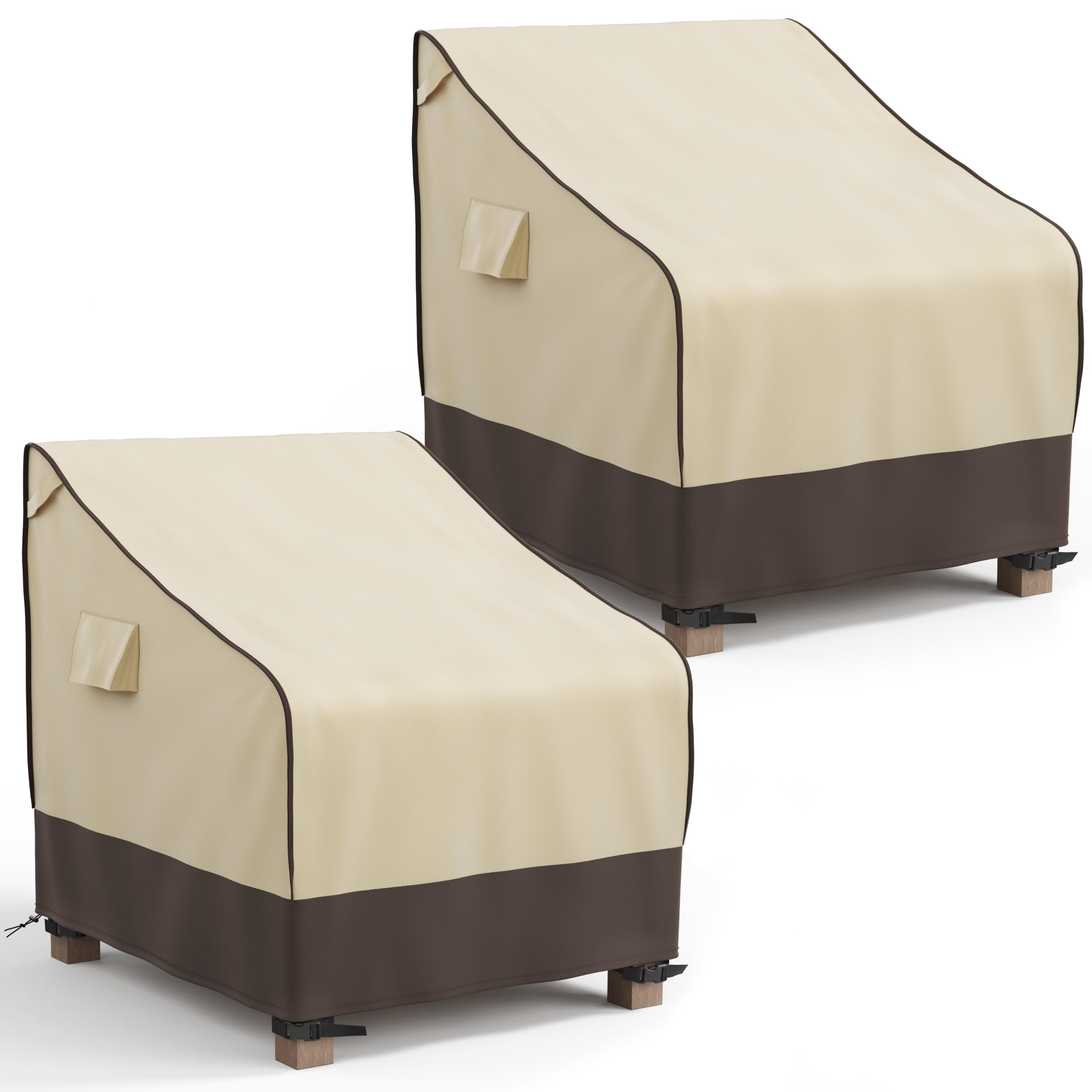 MR. COVER front view showing two brown chair covers protecting chairs