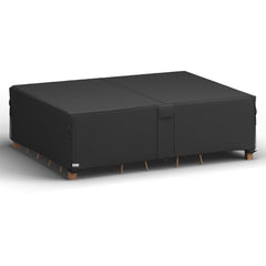 MR. COVER front view showing full cover protecting patio set and fastened securely