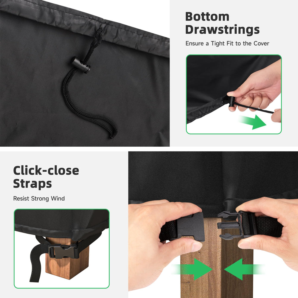 MR. COVER fitted on a wicker sofa outdoors demonstrating weather protection and neat appearance