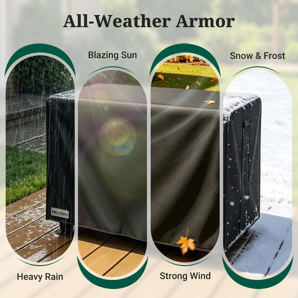 MR. COVER lifestyle backyard scene protecting a grill prep station outdoors